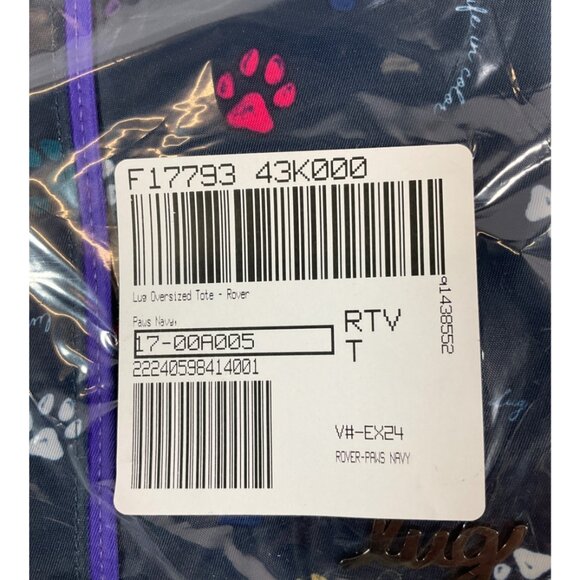 Lug Rover Paws Oversized Tote - Durable Navy Textile Bag with Purple Accents - Picture 2 of 6